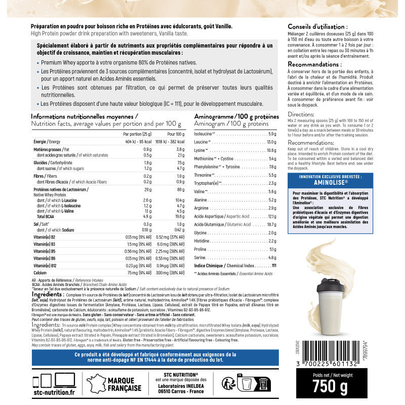 PREMIUM WHEY - STC Nutrition - Info nut Vanille